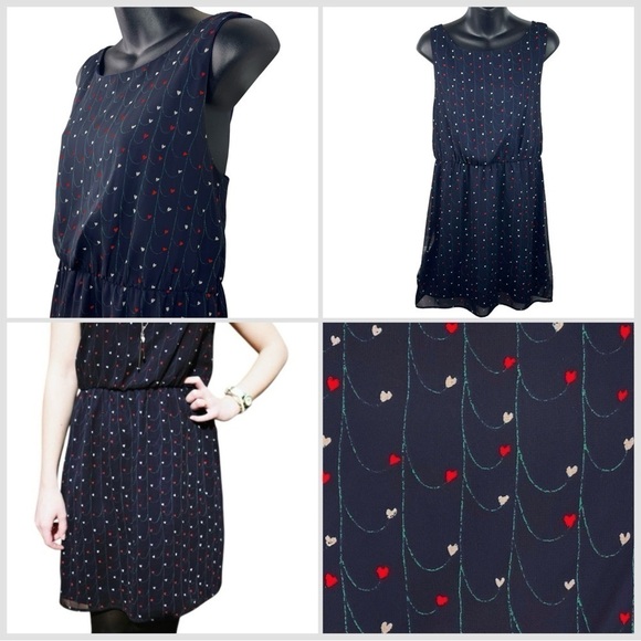 Hanging Hearts Navy Blue Sleeveless Dress Juniors/Women’s Large - Picture 1 of 13